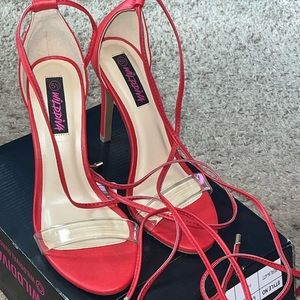 Red lace up heels